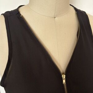 Zipper Tank Top Black Sleeveless Camisole, Women, Size Medium